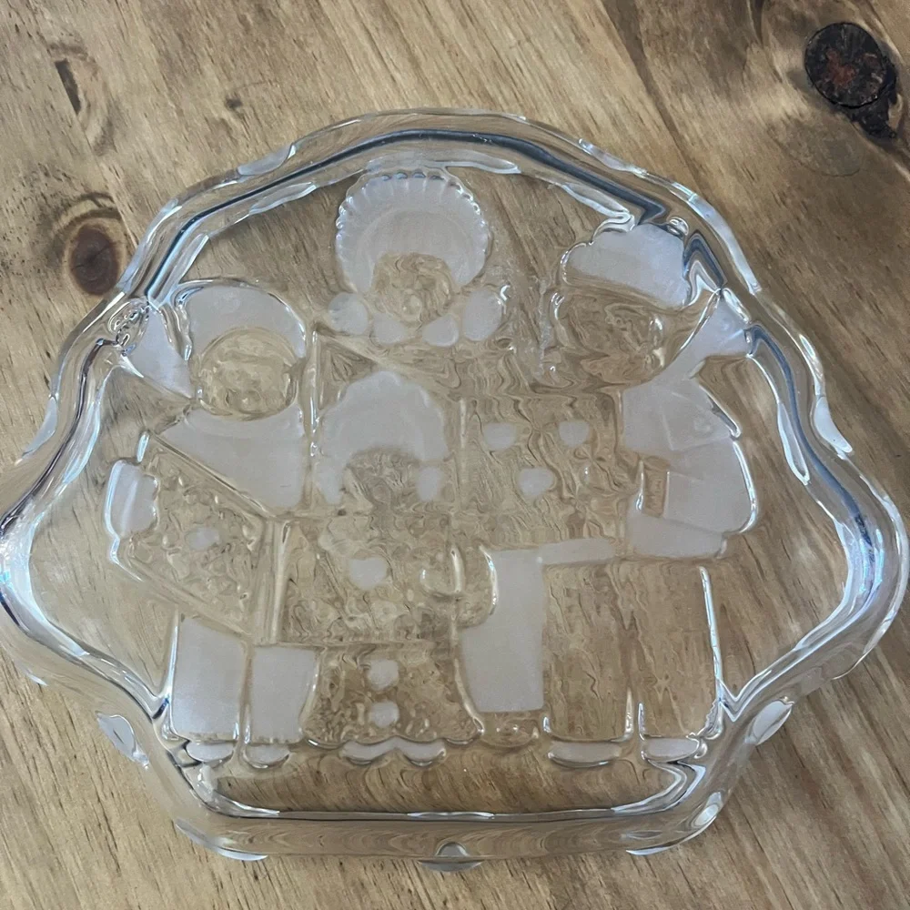Vintage Mikasa Carolers Candy‎ Dish/ Nuts Frosted Glass (8in by 6in)